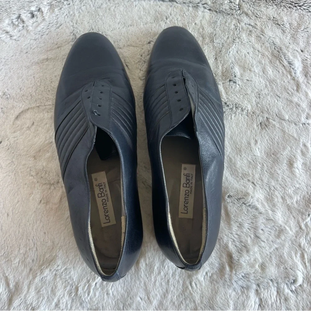 Lorenzo Banfi Classic Dark Blue Leather Men's Shoes Size 9.5